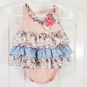 Bonnie Baby peach floral chambray bubble romper